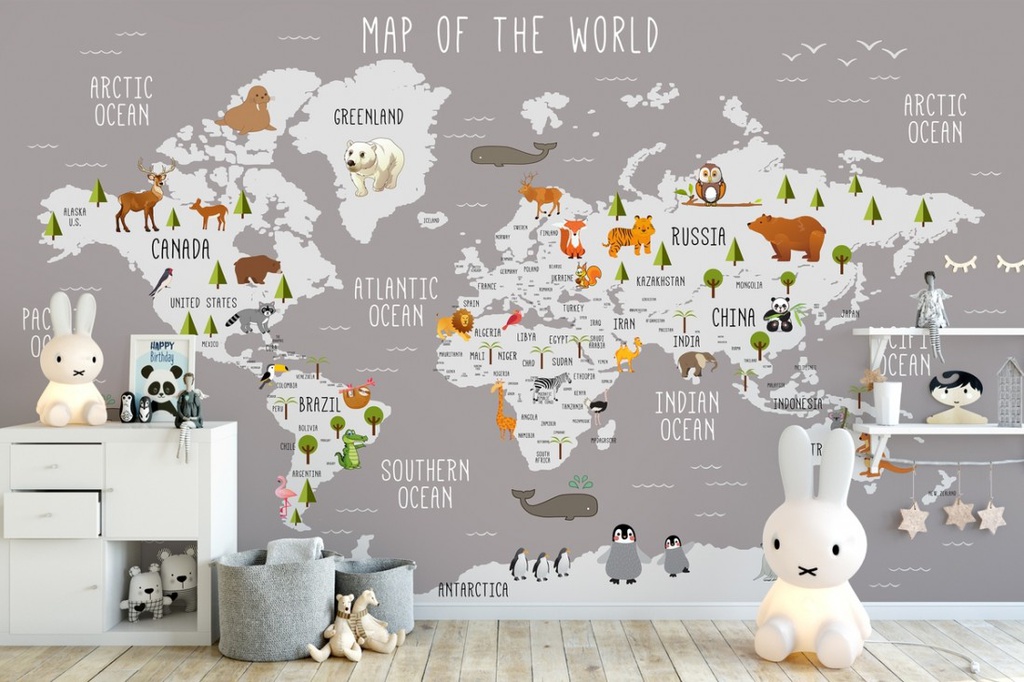 Papel Tapiz  - Mapa del Mundo con Animales