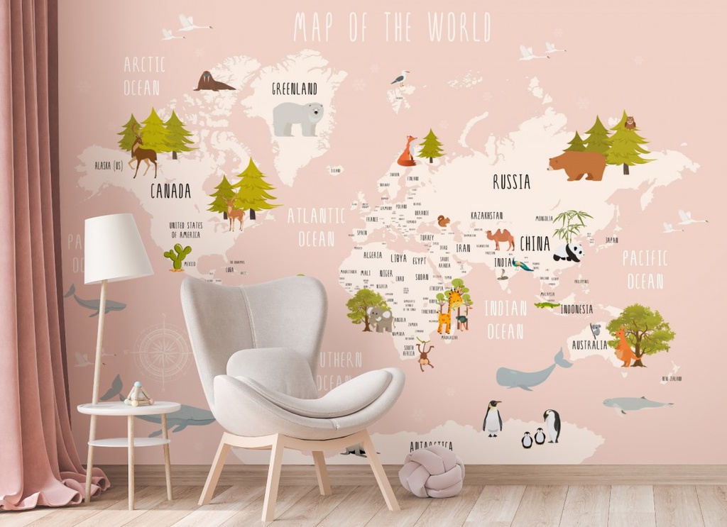 Papel Tapiz  - Mapa con Animales y Bosques