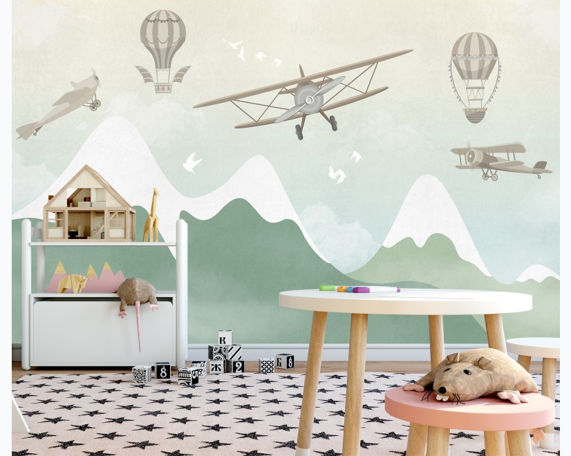 Papel Tapiz Montañas Aviones y Globos (M2)